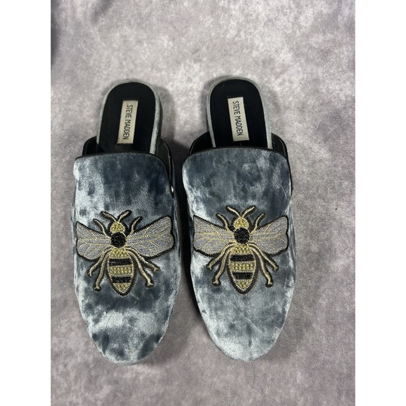 Steve Madden Shoes - Steve Madden Women's 11M Blue Velvet Bee Embroidered Backless Mule Loafers